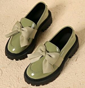 Olive Green Loafers with Bow Detail